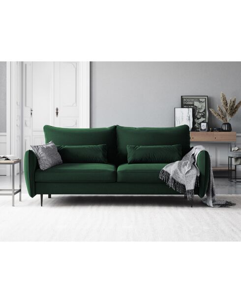 Canapé en Velours convertible avec coffre Vermont 3 places vert bouteille - 222x105x90 cm