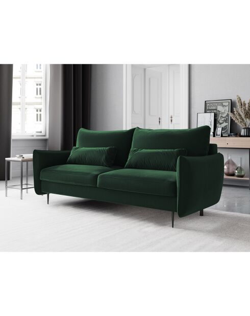 Canapé en Velours convertible avec coffre Vermont 3 places vert bouteille - 222x105x90 cm