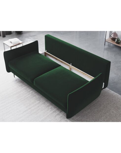 Canapé en Velours convertible avec coffre Vermont 3 places vert bouteille - 222x105x90 cm