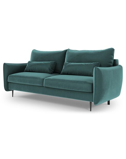 Canapé en Velours convertible avec coffre Vermont 3 places pétrole - 222x105x90 cm