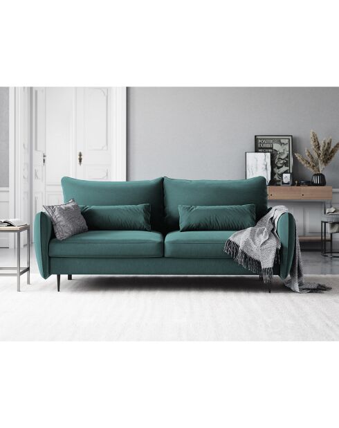 Canapé en Velours convertible avec coffre Vermont 3 places pétrole - 222x105x90 cm