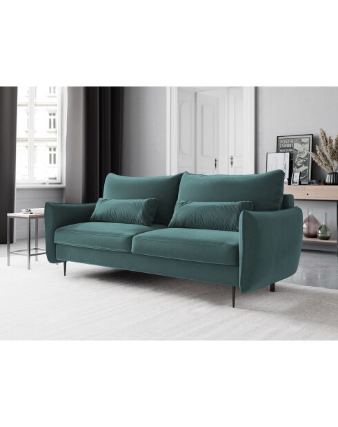 Canapé en Velours convertible avec coffre Vermont 3 places pétrole - 222x105x90 cm