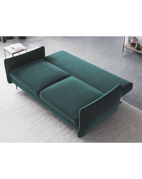 Canapé en Velours convertible avec coffre Vermont 3 places pétrole - 222x105x90 cm