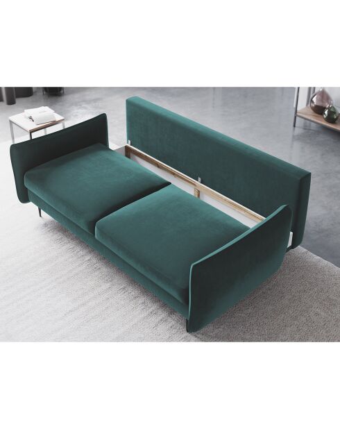 Canapé en Velours convertible avec coffre Vermont 3 places pétrole - 222x105x90 cm