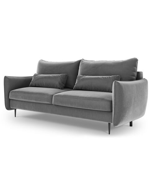 Canapé en Velours convertible avec coffre Vermont 3 places gris clair - 222x105x90 cm