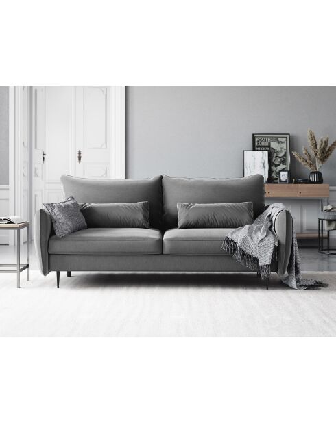 Canapé en Velours convertible avec coffre Vermont 3 places gris clair - 222x105x90 cm