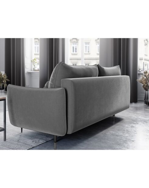 Canapé en Velours convertible avec coffre Vermont 3 places gris clair - 222x105x90 cm