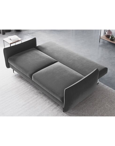 Canapé en Velours convertible avec coffre Vermont 3 places gris clair - 222x105x90 cm