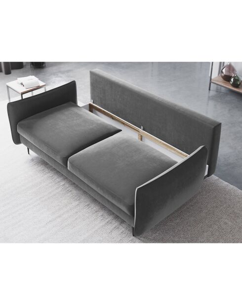 Canapé en Velours convertible avec coffre Vermont 3 places gris clair - 222x105x90 cm