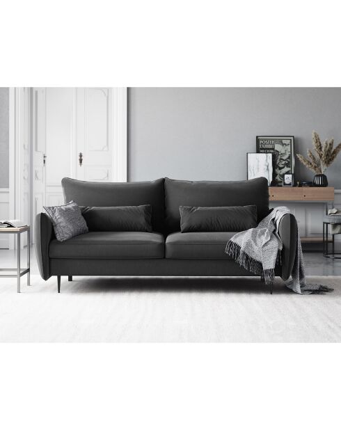 Canapé en Velours convertible avec coffre Vermont 3 places gris foncé - 222x105x90 cm