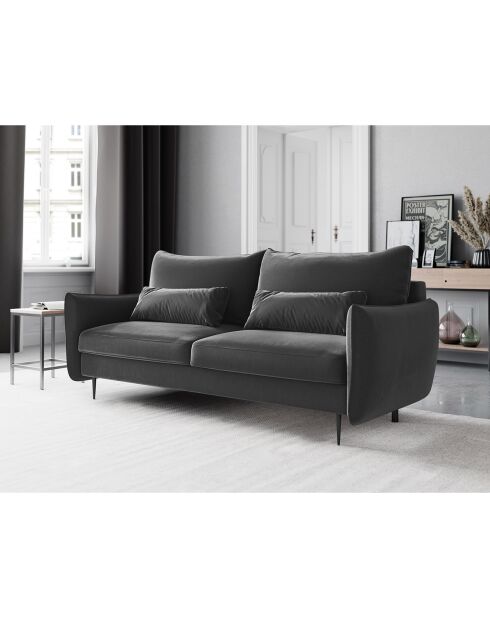 Canapé en Velours convertible avec coffre Vermont 3 places gris foncé - 222x105x90 cm