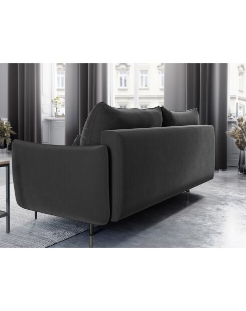 Canapé en Velours convertible avec coffre Vermont 3 places gris foncé - 222x105x90 cm