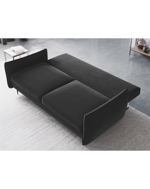 Canapé en Velours convertible avec coffre Vermont 3 places gris foncé - 222x105x90 cm