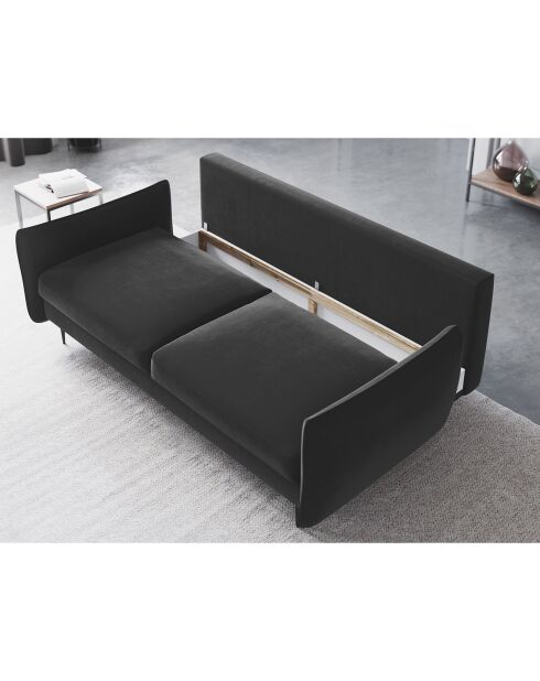 Canapé en Velours convertible avec coffre Vermont 3 places gris foncé - 222x105x90 cm