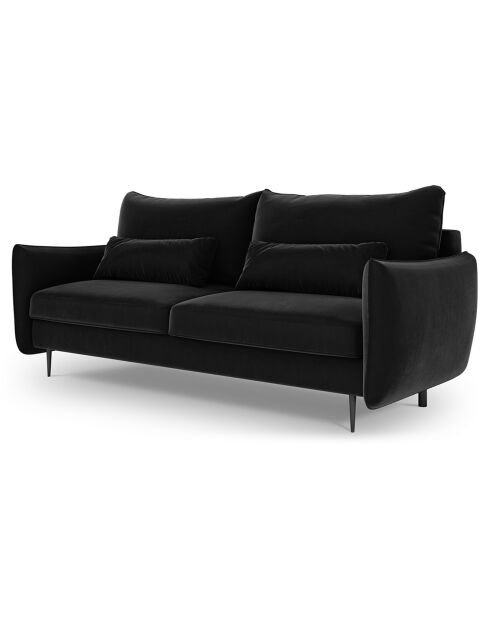 Canapé en Velours convertible avec coffre Vermont 3 places noir - 222x105x90 cm