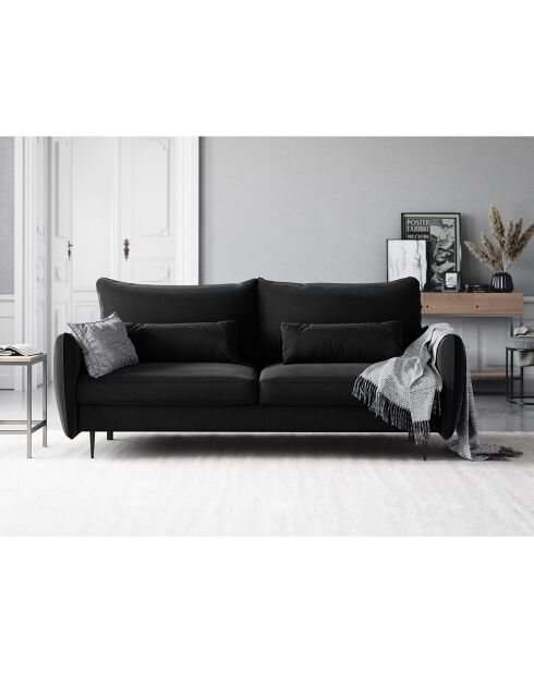 Canapé en Velours convertible avec coffre Vermont 3 places noir - 222x105x90 cm