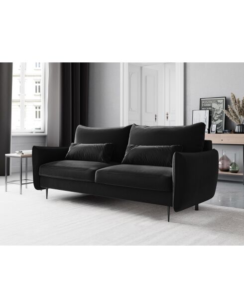 Canapé en Velours convertible avec coffre Vermont 3 places noir - 222x105x90 cm