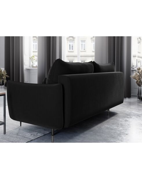 Canapé en Velours convertible avec coffre Vermont 3 places noir - 222x105x90 cm