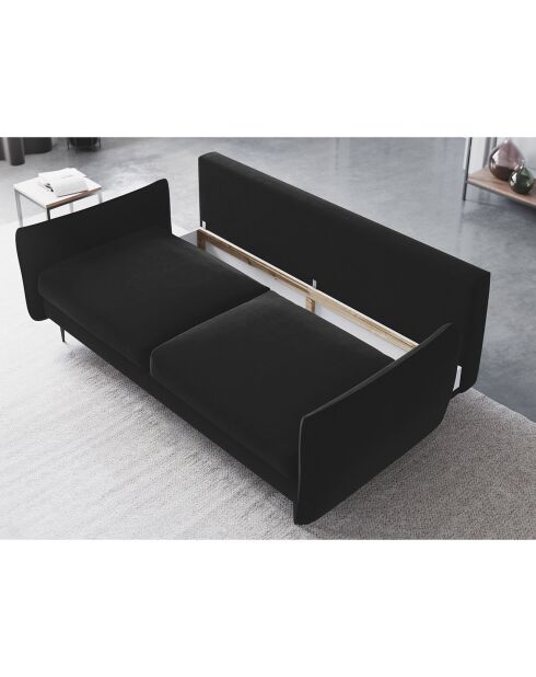 Canapé en Velours convertible avec coffre Vermont 3 places noir - 222x105x90 cm
