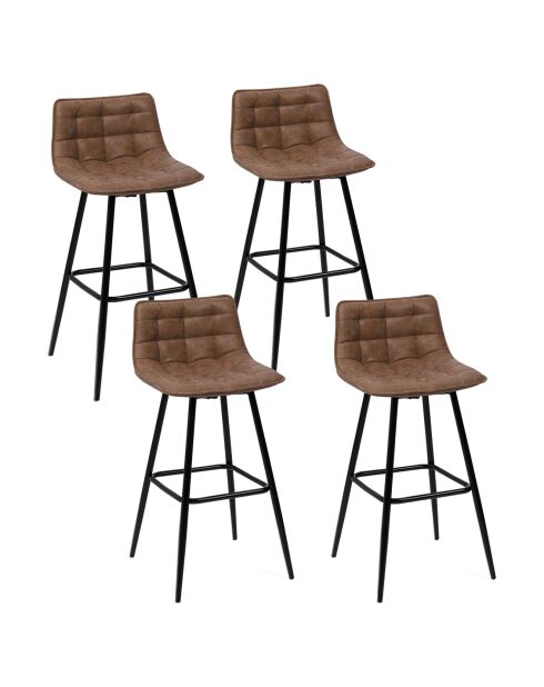 4 Tabourets de bar Irina en simili marron vintage - 43x35.5x88 cm