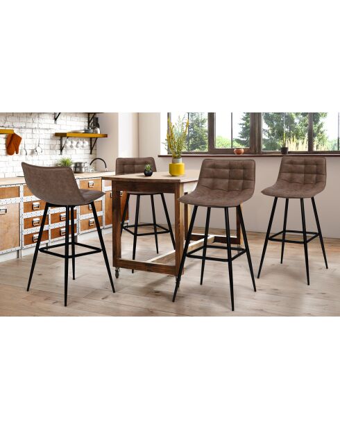 4 Tabourets de bar Irina en simili marron vintage - 43x35.5x88 cm