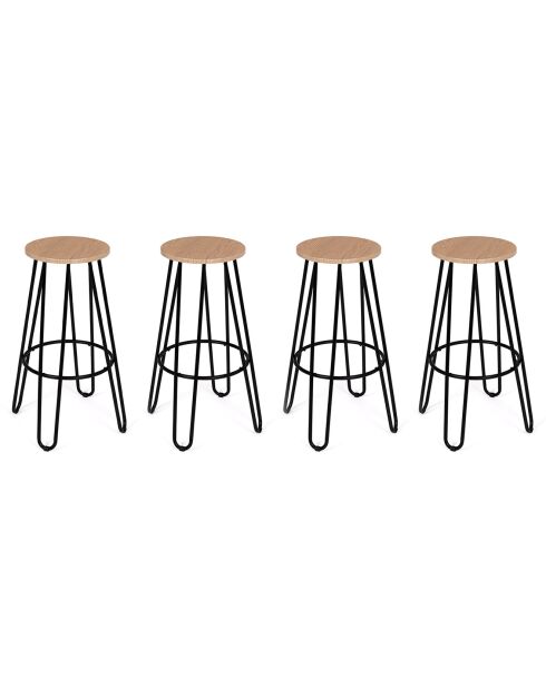 4 Tabourets de bar industriels pieds épingle Missouri bois/noir - 30x30x66.5 cm