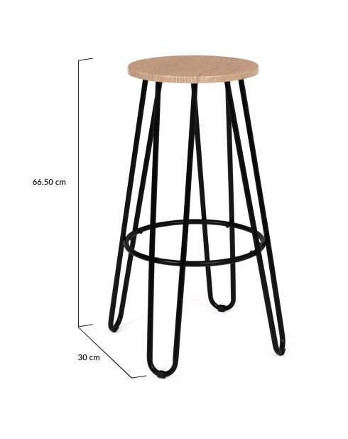 4 Tabourets de bar industriels pieds épingle Missouri bois/noir - 30x30x66.5 cm