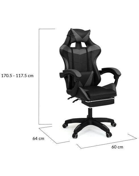 Fauteuil de bureau spécial gaming noir/gris - 63x62x124 cm