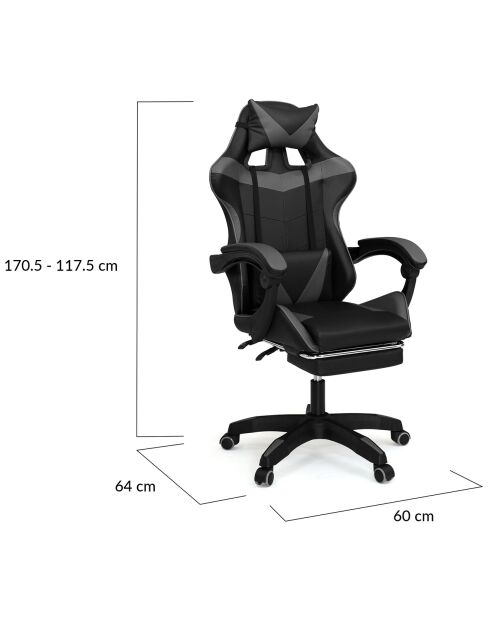 Fauteuil de bureau spécial gaming noir/gris - 63x62x124 cm