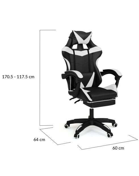 Fauteuil de bureau spécial gaming noir/blanc - 63x62x124 cm