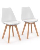 2 Chaises scandinaves Nordia avec coussin blanches - 46x51x79.5 cm