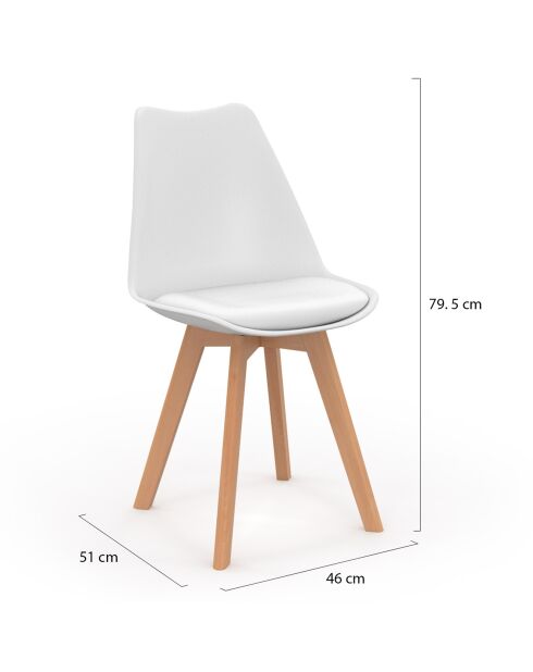 2 Chaises scandinaves Nordia avec coussin blanches - 46x51x79.5 cm