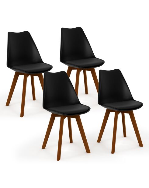 4 Chaises Brava pieds bois noires - 46x51x79.5 cm