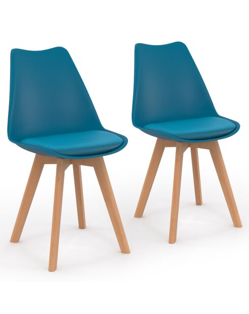 2 Chaises scandinaves Nordia avec coussin bleu canard - 46x51x79.5 cm