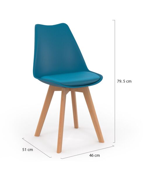 2 Chaises scandinaves Nordia avec coussin bleu canard - 46x51x79.5 cm