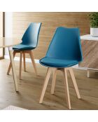 2 Chaises scandinaves Nordia avec coussin bleu canard - 46x51x79.5 cm