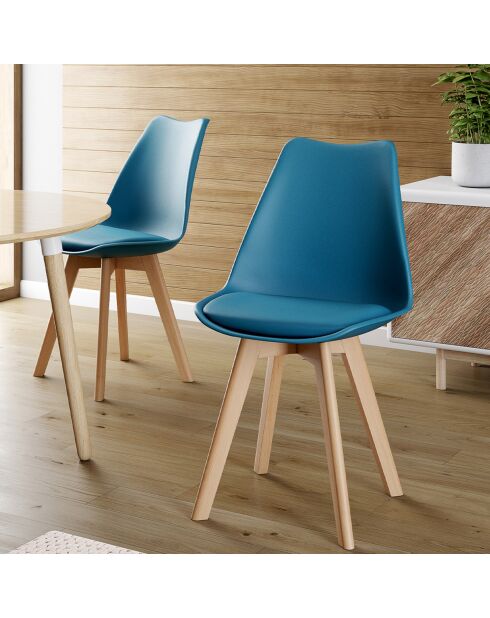 2 Chaises scandinaves Nordia avec coussin bleu canard - 46x51x79.5 cm