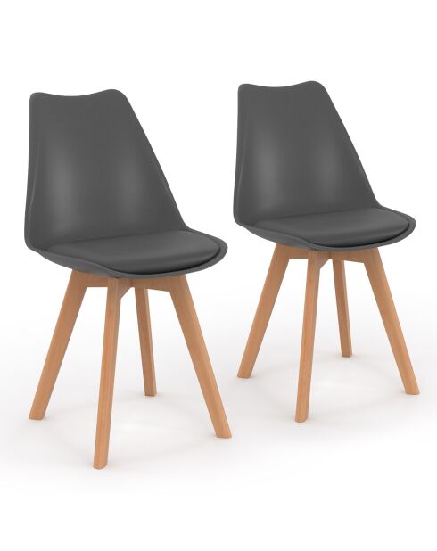 2 Chaises scandinaves Nordia avec assise matelassée gris foncé - 46x51x79.5 cm