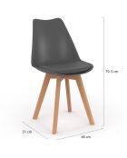 2 Chaises scandinaves Nordia avec assise matelassée gris foncé - 46x51x79.5 cm