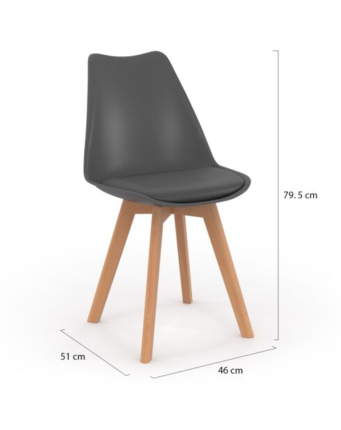 2 Chaises scandinaves Nordia avec assise matelassée gris foncé - 46x51x79.5 cm