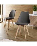 2 Chaises scandinaves Nordia avec assise matelassée gris foncé - 46x51x79.5 cm