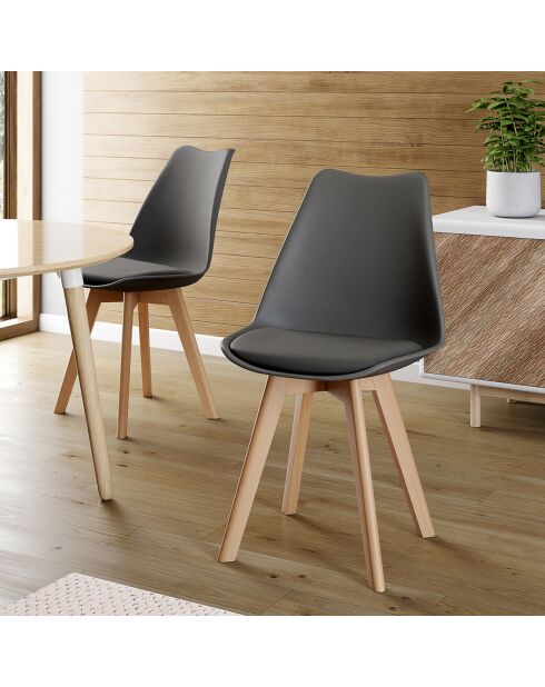 2 Chaises scandinaves Nordia avec assise matelassée gris foncé - 46x51x79.5 cm