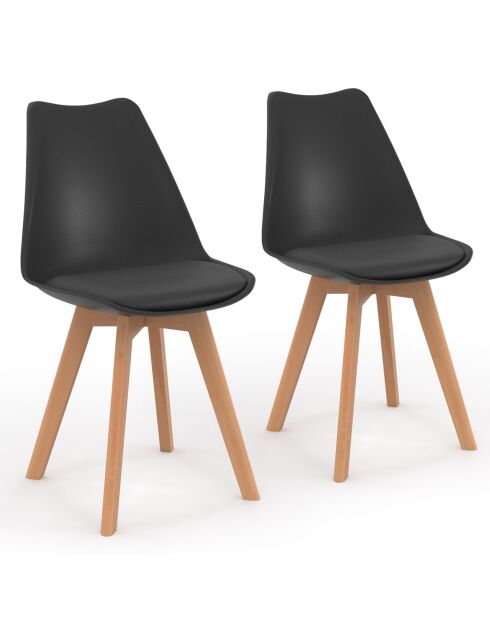 2 Chaises Nordia pieds bois noires - 46x51x79.5 cm