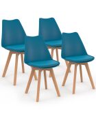 4 Chaises scandinaves Nordia avec coussin bleu canard - 46x51x79.5 cm