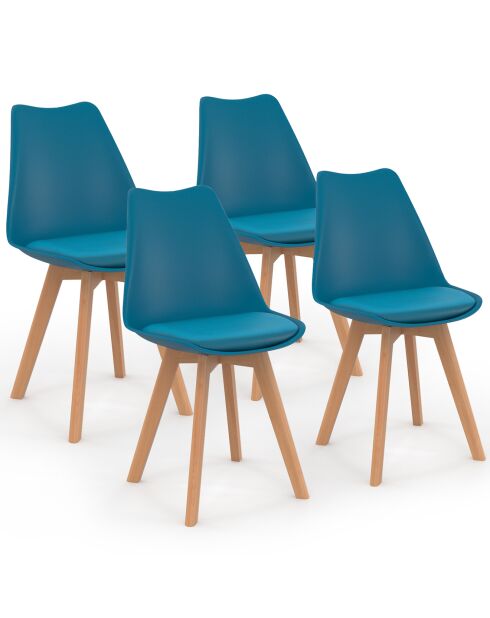 4 Chaises scandinaves Nordia avec coussin bleu canard - 46x51x79.5 cm