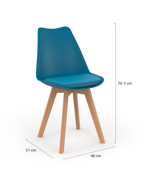 4 Chaises scandinaves Nordia avec coussin bleu canard - 46x51x79.5 cm