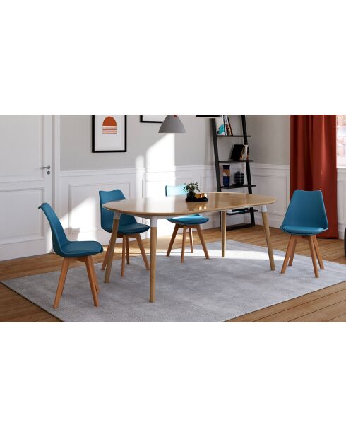 4 Chaises scandinaves Nordia avec coussin bleu canard - 46x51x79.5 cm
