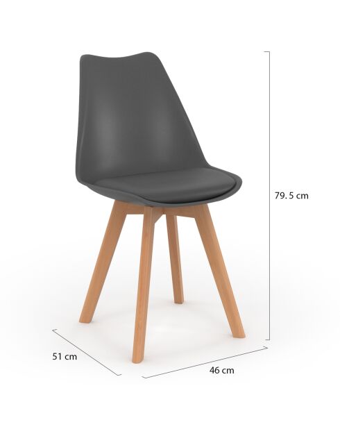 4 Chaises scandinaves Nordia avec assise matelassée gris foncé - 46x51x79.5 cm