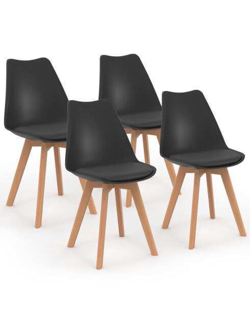 4 Chaises Nordia pieds bois noires - 46x51x79.5 cm