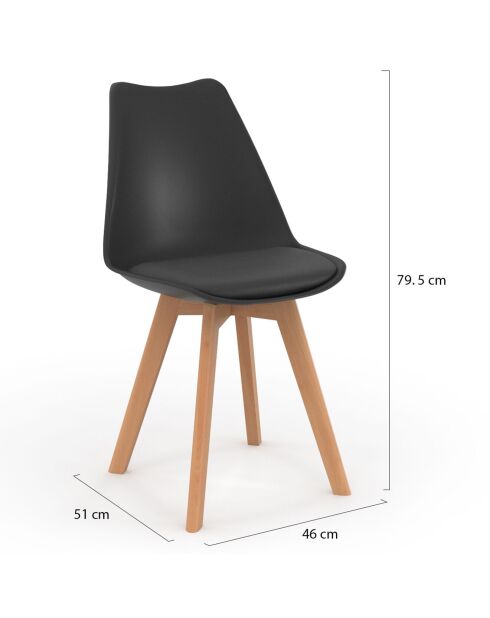 4 Chaises Nordia pieds bois noires - 46x51x79.5 cm
